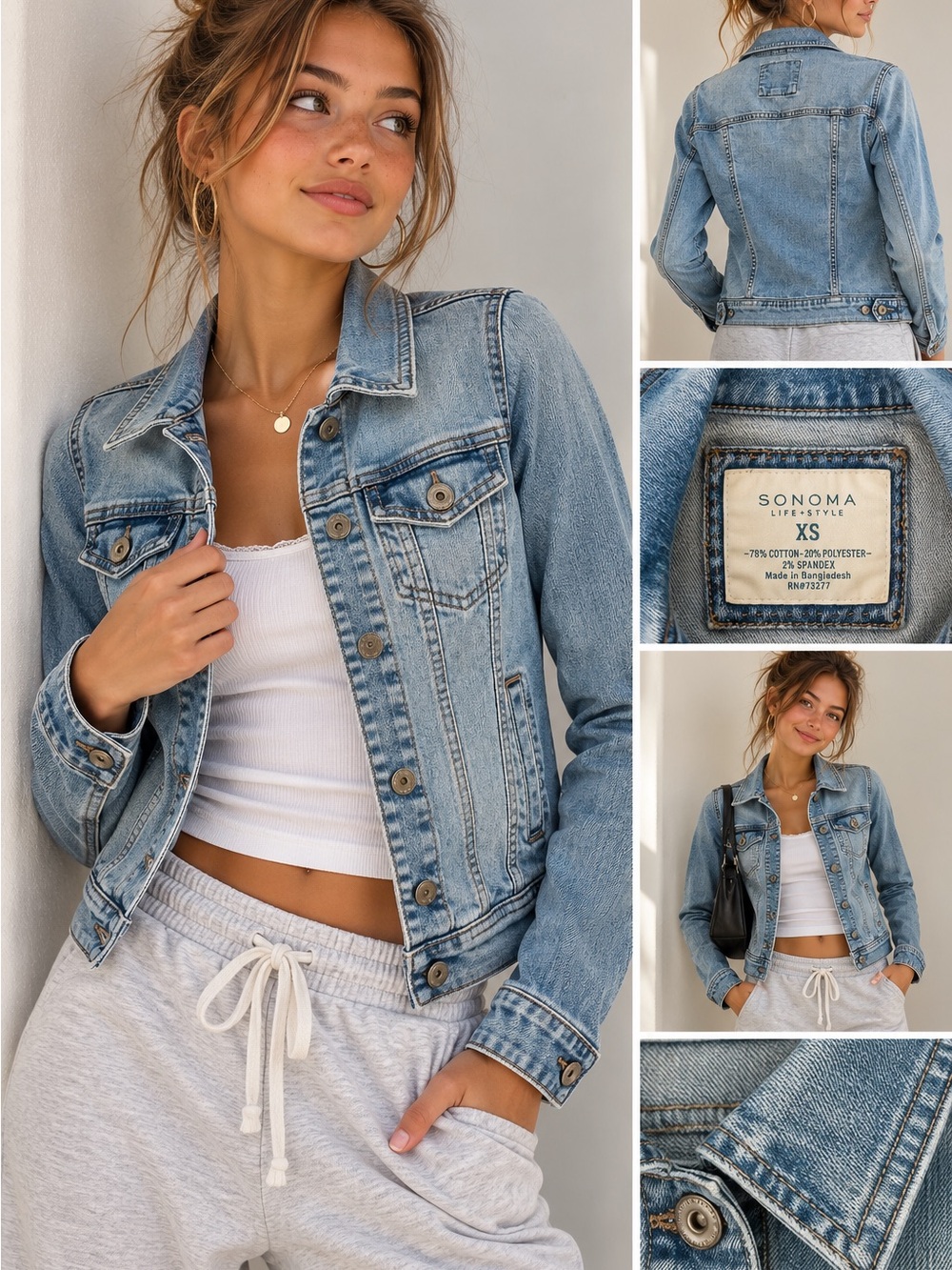 Sonoma Life + Style Women’s Denim Jacket Light Wash Stretch Jean Jacket XS